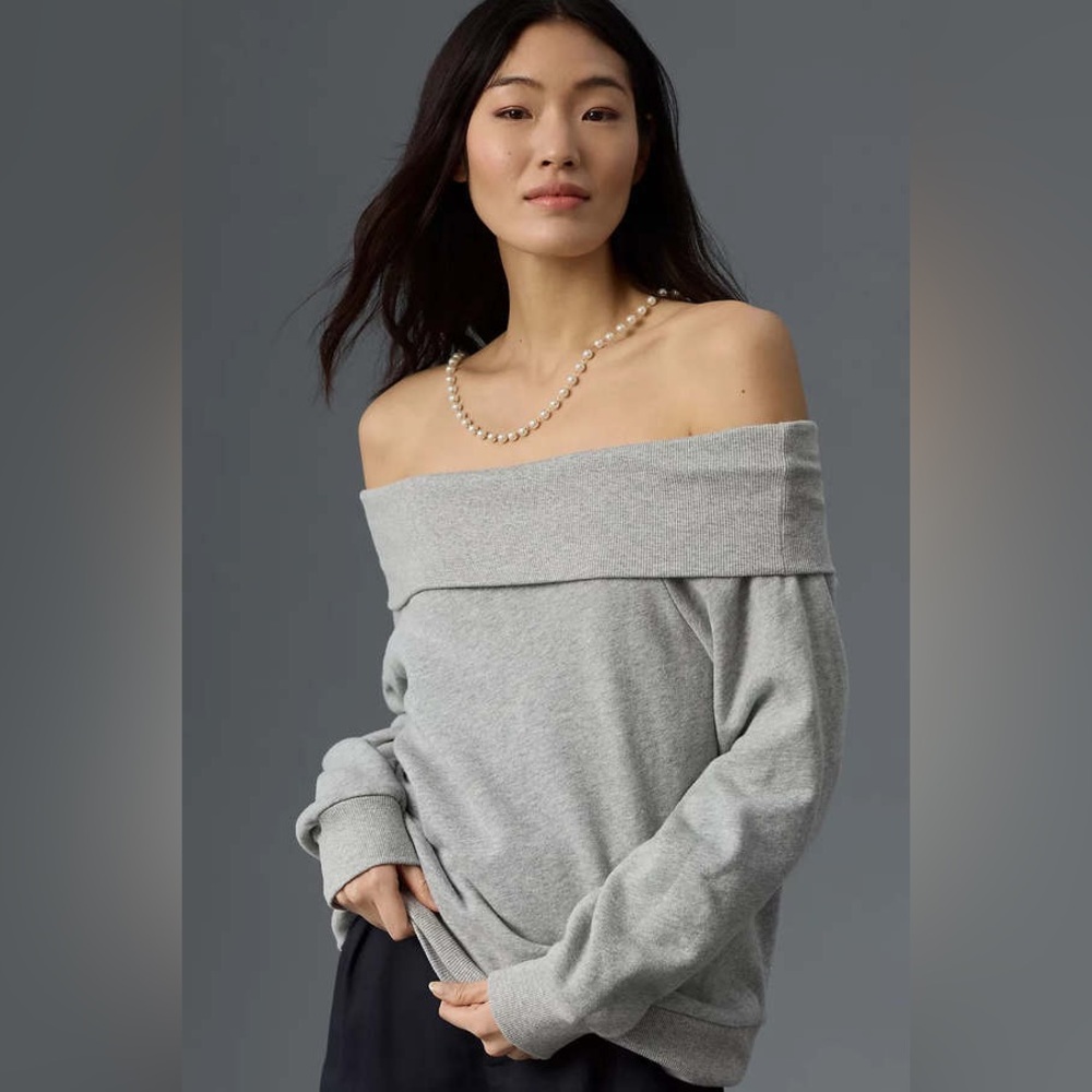 NATION LTD Barbie Off The Shoulder Top Heather Grey Size Large 100%‎ Cotton